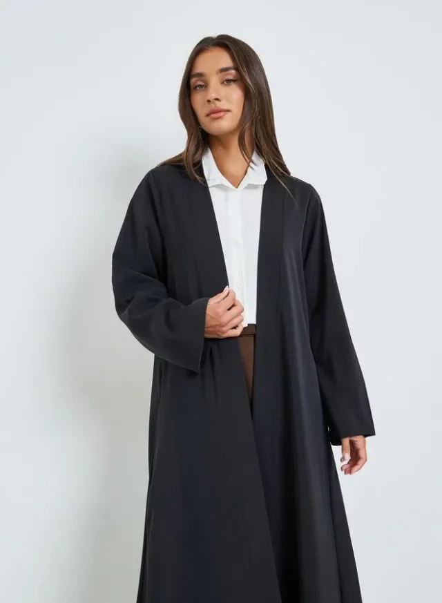 Black Solid Front Open Abaya – image 2