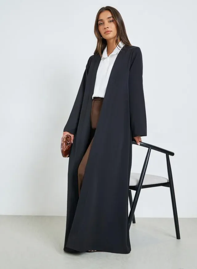 Black Solid Front Open Abaya – image 5