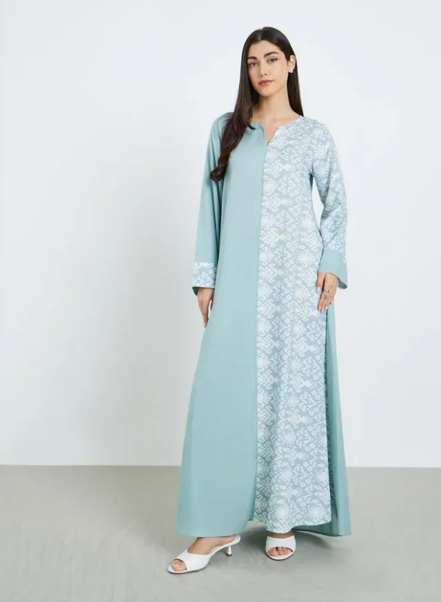 Black Notch Neck Jalabiya with Embroidered Cuffs