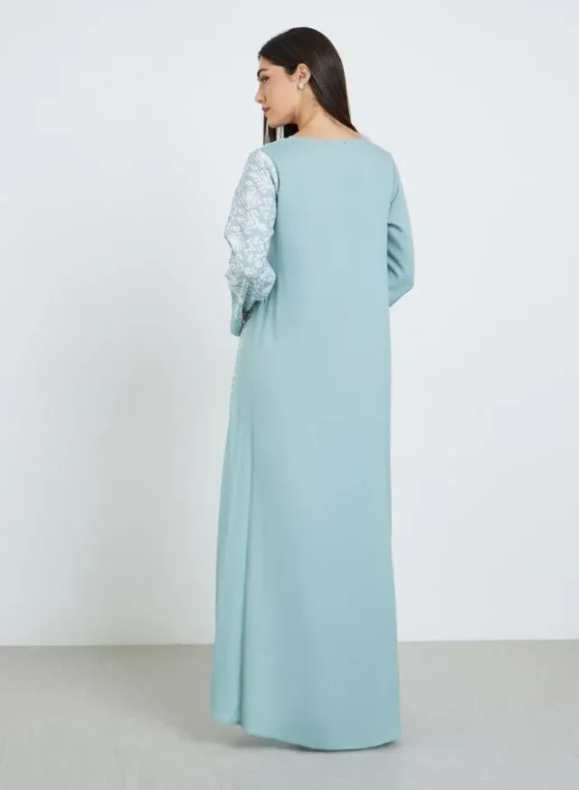 Black Notch Neck Jalabiya with Embroidered Cuffs – image 4