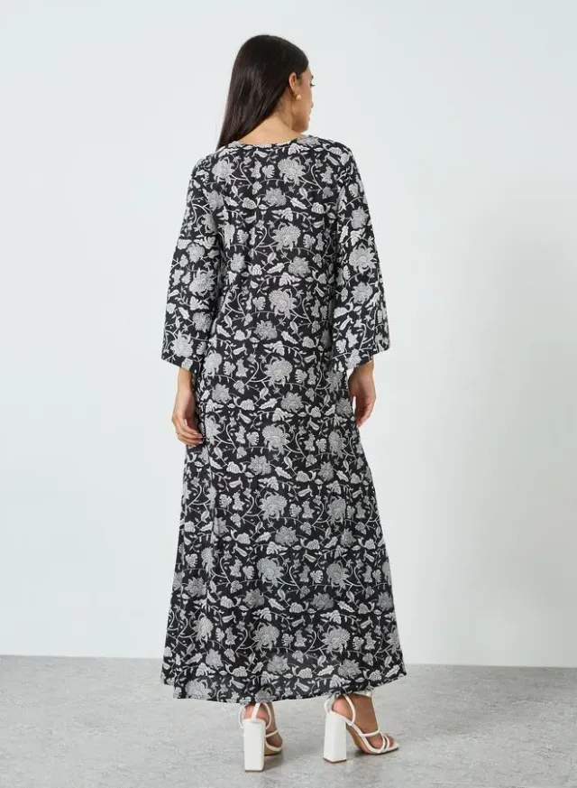 Black Floral Print A-Line Jalabiya – image 6