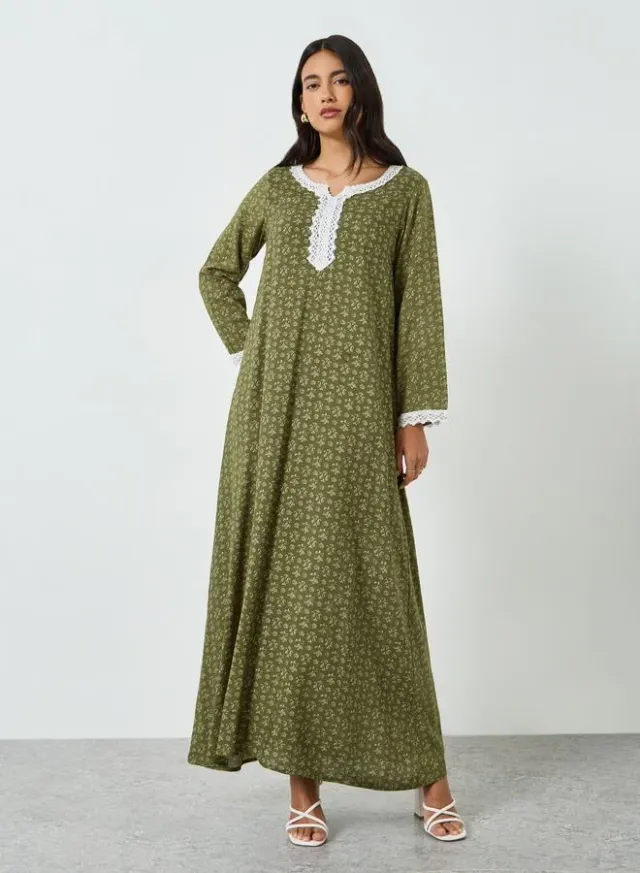 Black Floral Print A-Line Jalabiya – image 3