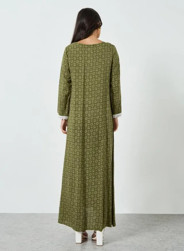 Black Floral Print A-Line Jalabiya – image 4
