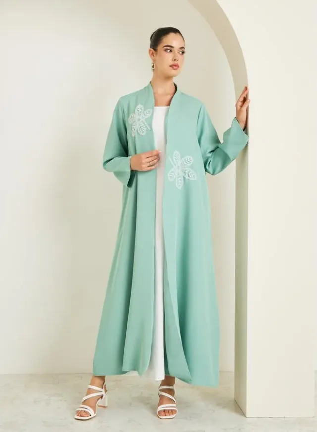 Black Solid Front Open Abaya