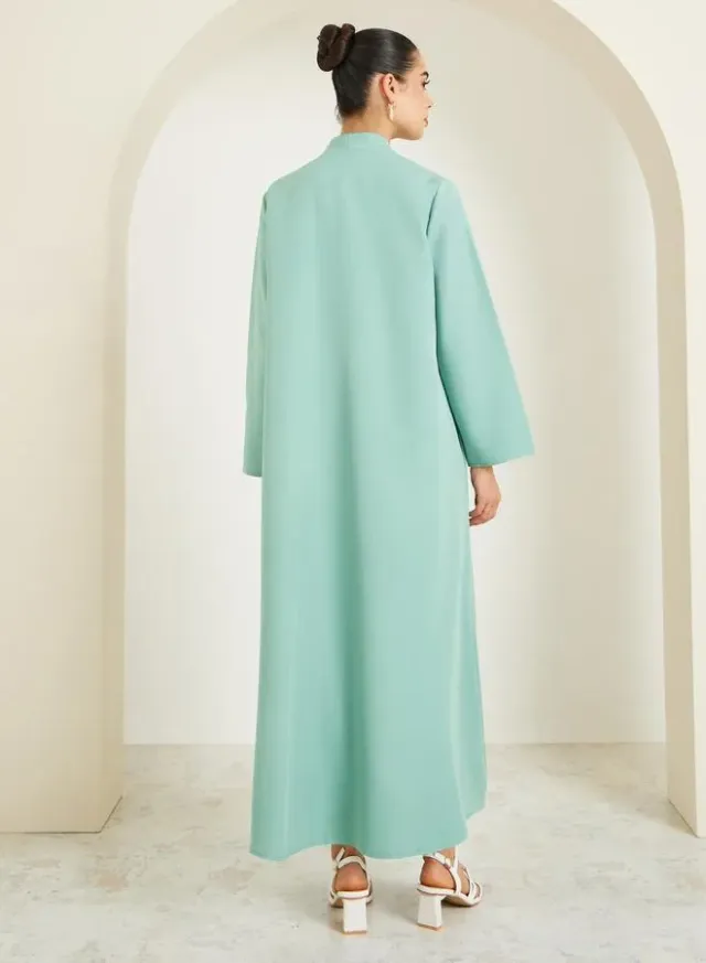 Black Solid Front Open Abaya – image 4