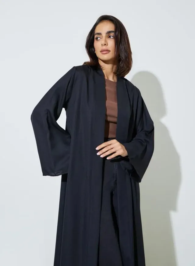 Black Solid Front Open Abaya – image 2