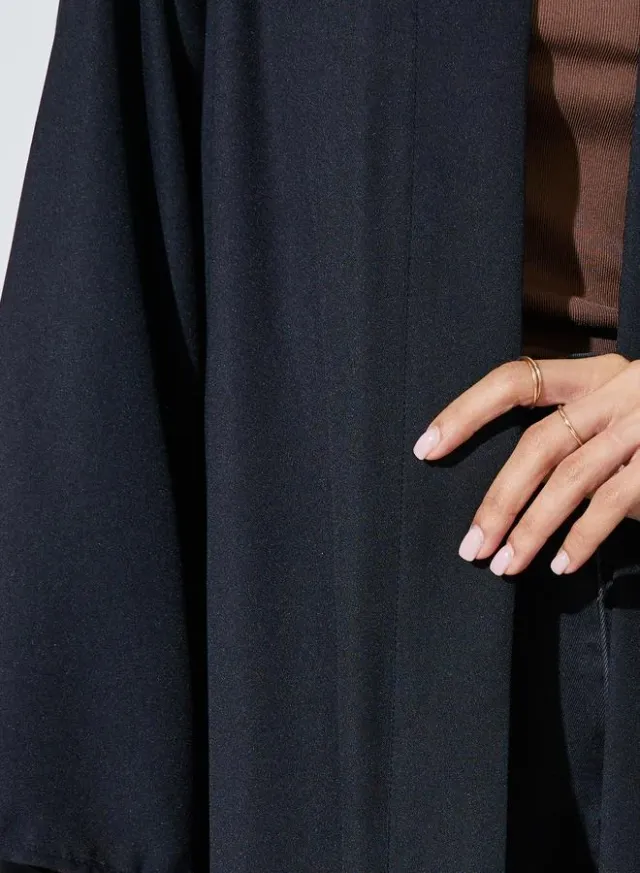 Black Solid Front Open Abaya – image 4
