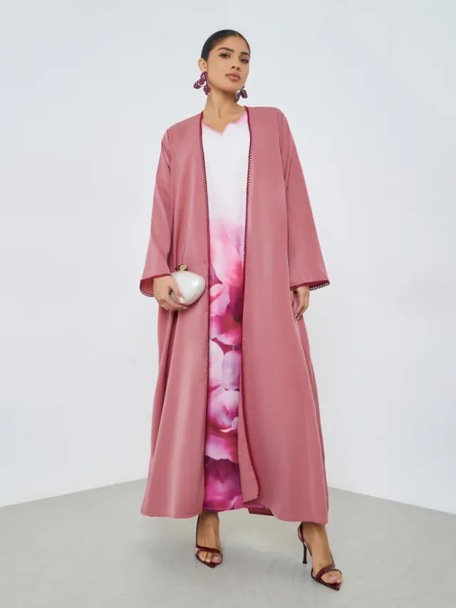 Black Solid Front Open Abaya