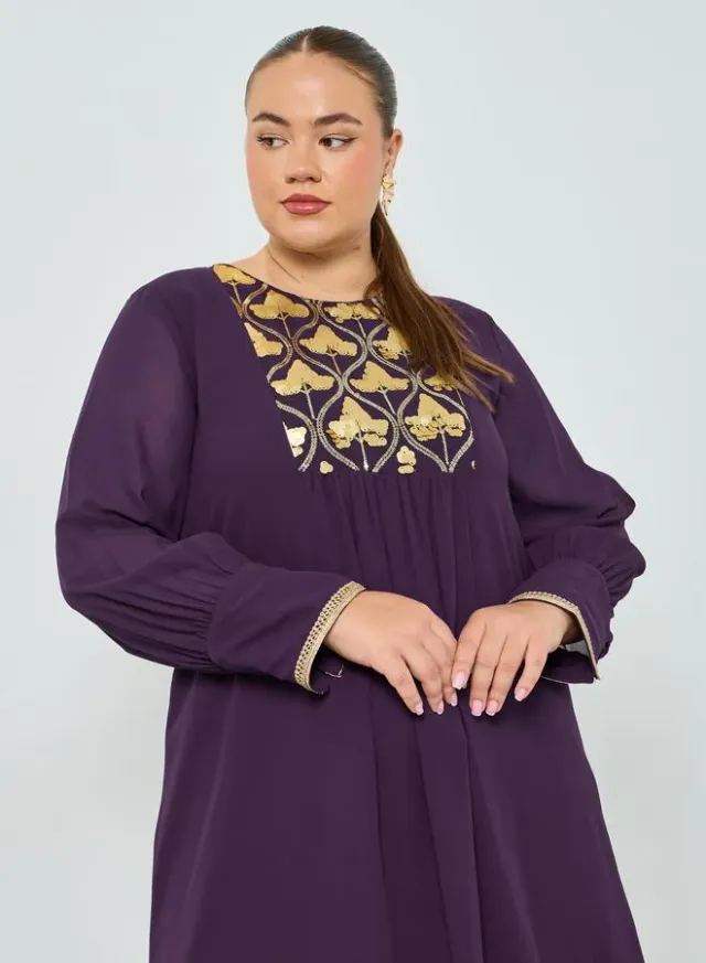 Plus Size Glittered Yoke Short Sleeve Jalabiya – image 2