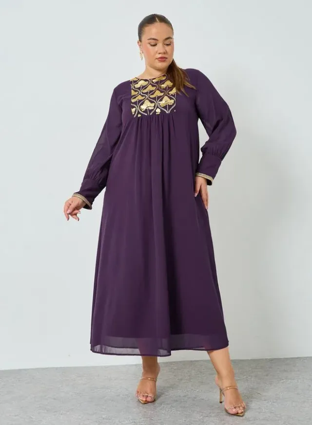 Plus Size Glittered Yoke Short Sleeve Jalabiya – image 3