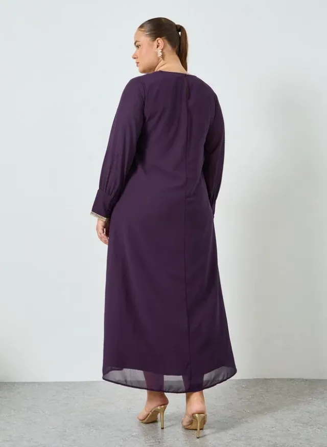 Plus Size Glittered Yoke Short Sleeve Jalabiya – image 5