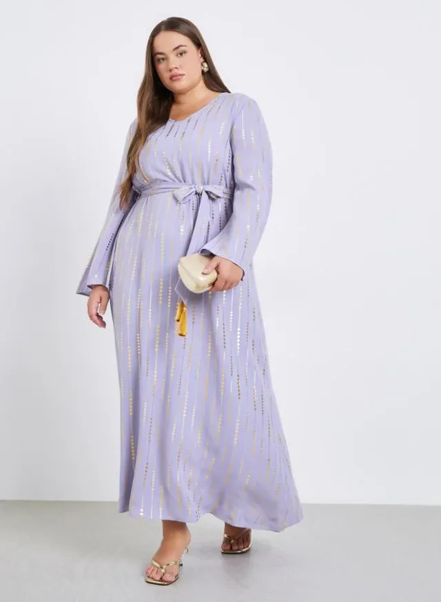 Plus Size Glittered Yoke Short Sleeve Jalabiya