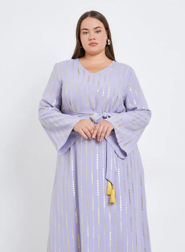 Plus Size Glittered Yoke Short Sleeve Jalabiya – image 2