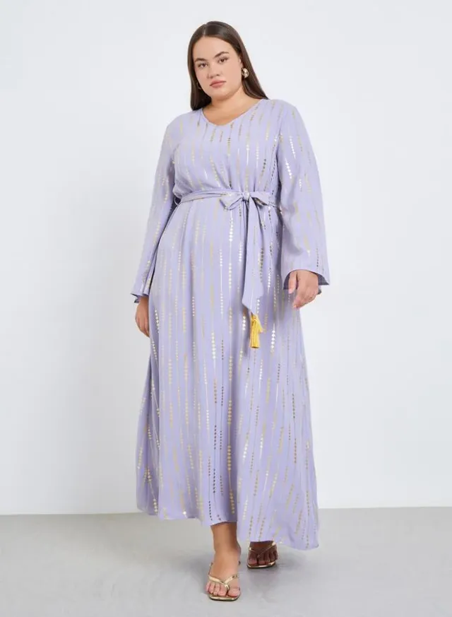 Plus Size Glittered Yoke Short Sleeve Jalabiya – image 3