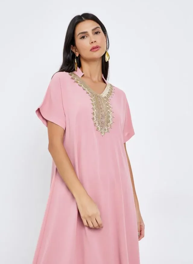 Black Stand Collar Jalabiya with Embroidered Sleeves – image 2