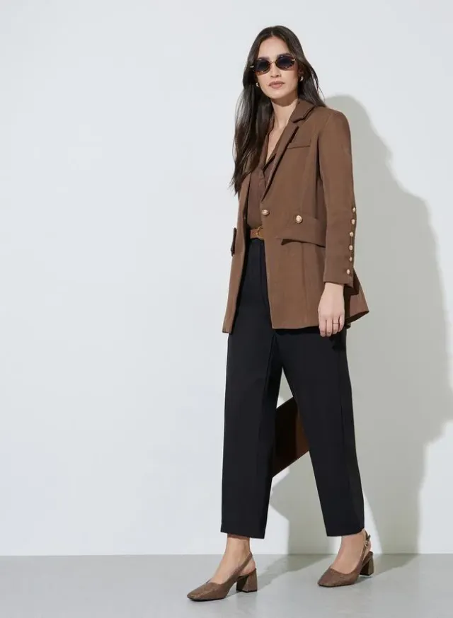 Brown Solid Button Detail Slim Fit Blazer – image 2