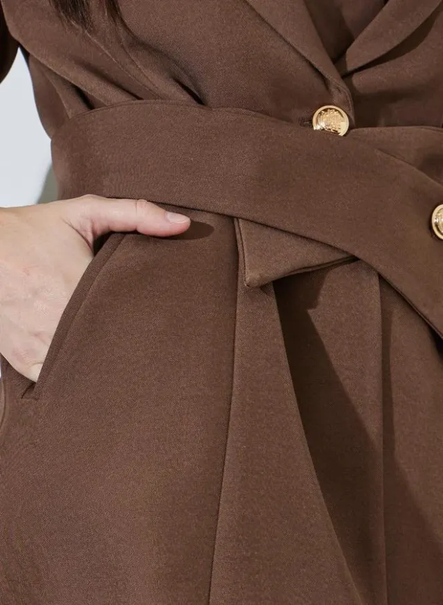 Brown Solid Button Detail Slim Fit Blazer – image 3