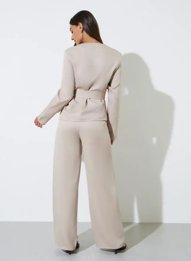 Khaki Wrap Blazer and Wide Leg Trousers Co-Ord Set – image 5