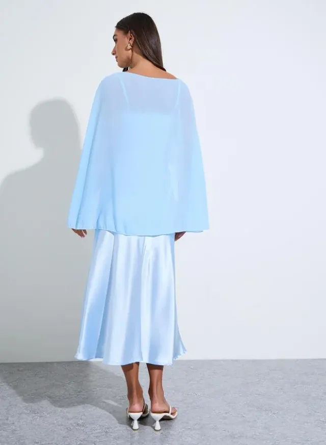 فستان ميدي بقصة A بياقة مفتوحة وحمالات رفيعة - أزرق – صورة 5