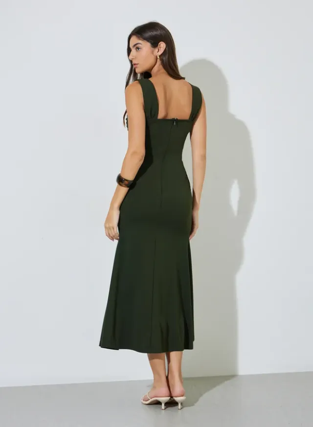 فستان ماكسي طويل بقصة حورية البحر وبدون أكمام - أخضر زيتوني – صورة 3