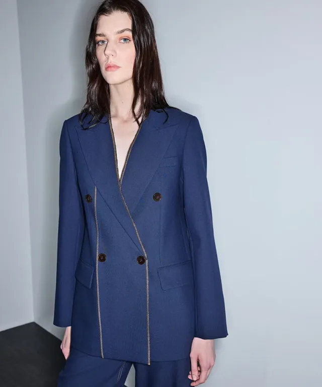 Contrast Stitch Double-Breasted Blazer – صورة 4