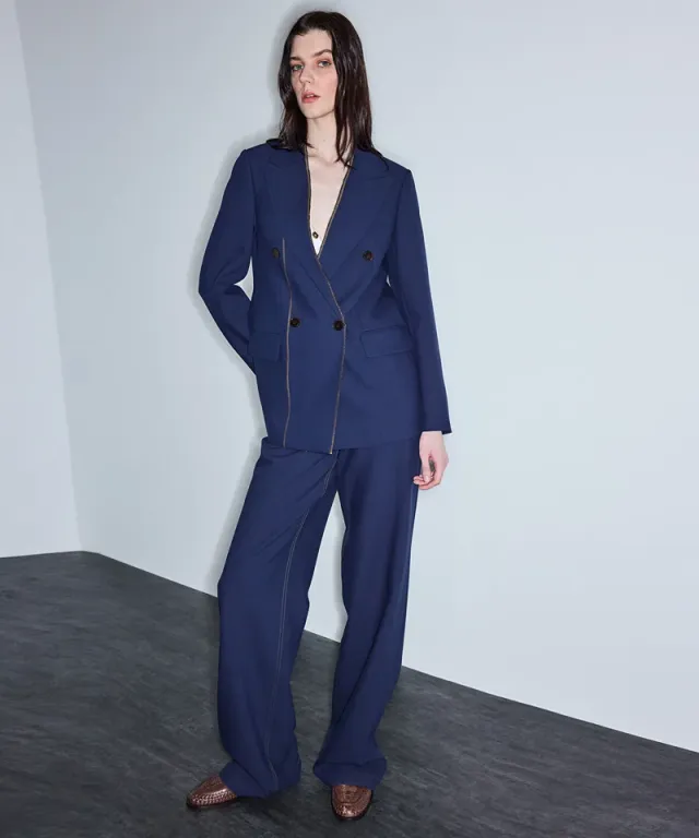 Contrast Stitch Double-Breasted Blazer – صورة 5