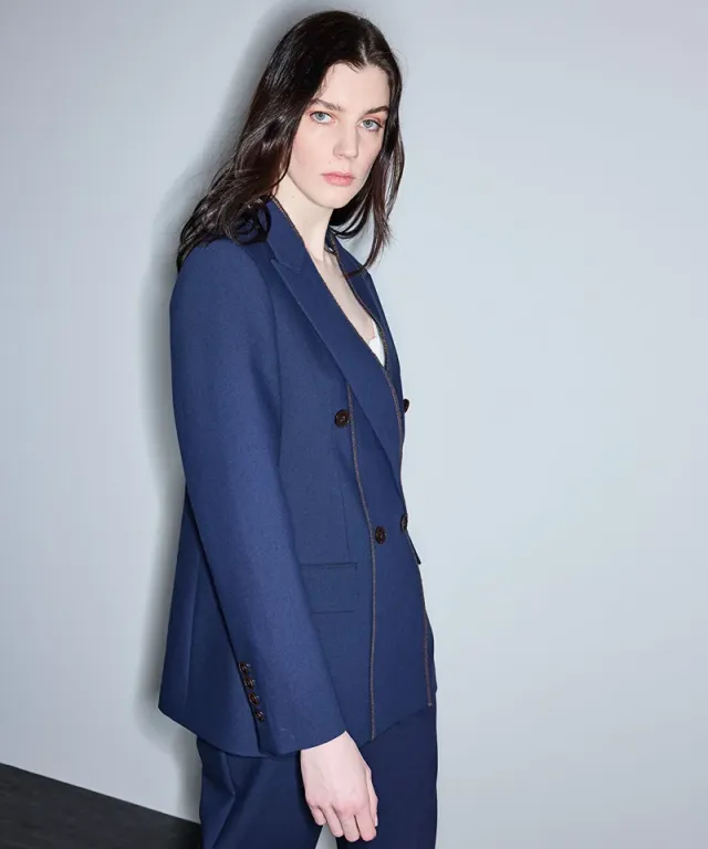 Contrast Stitch Double-Breasted Blazer – صورة 6