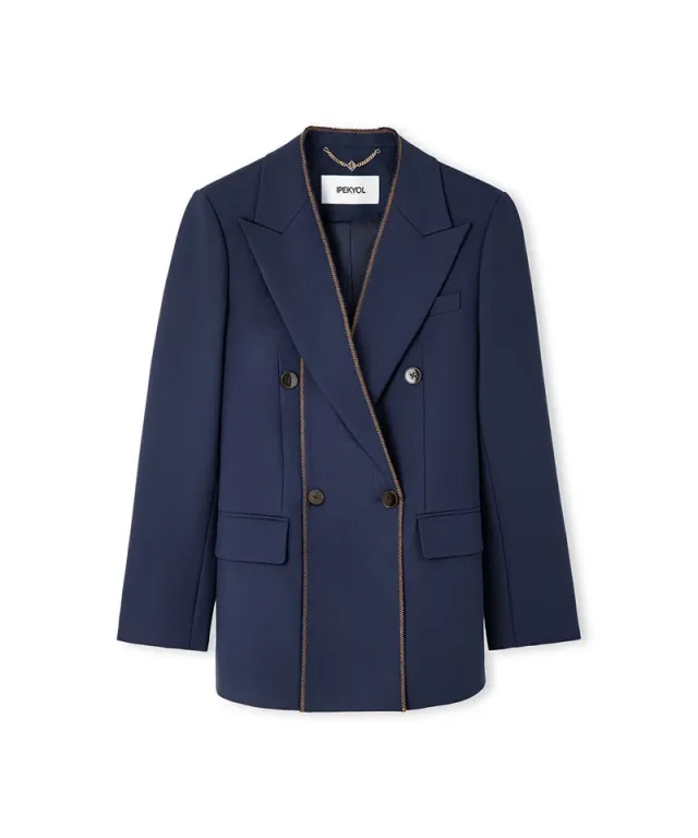 Contrast Stitch Double-Breasted Blazer – صورة 8