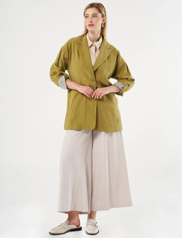 Foldable Cuffs Buttoned Jacket Khaki