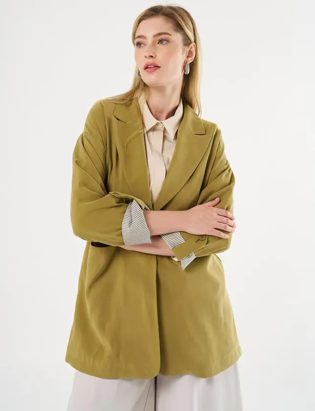 Foldable Cuffs Buttoned Jacket Khaki – image 4
