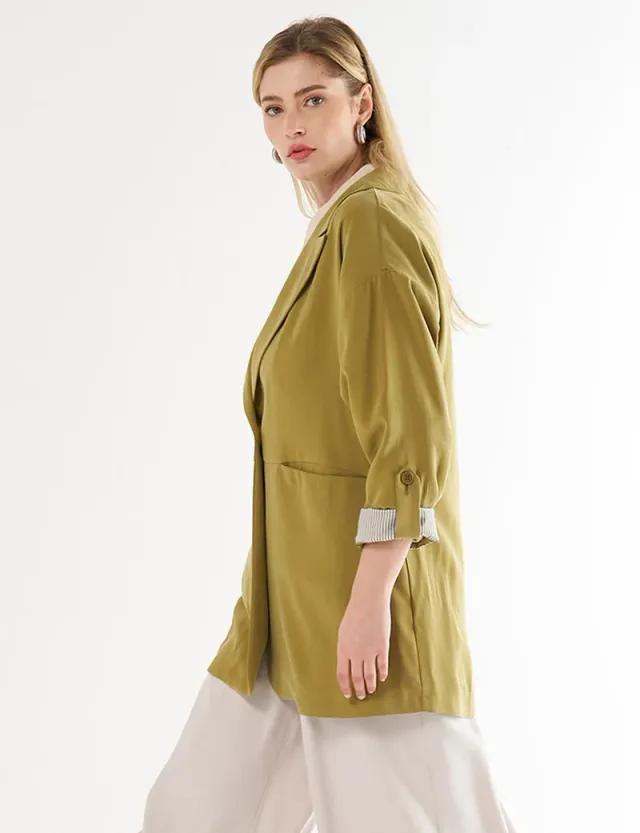 Foldable Cuffs Buttoned Jacket Khaki – image 5