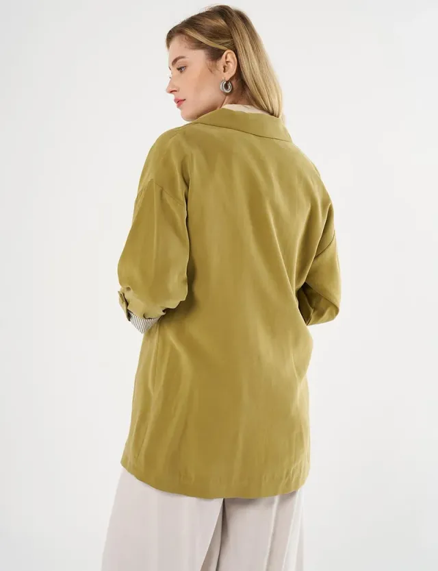 Foldable Cuffs Buttoned Jacket Khaki – image 6