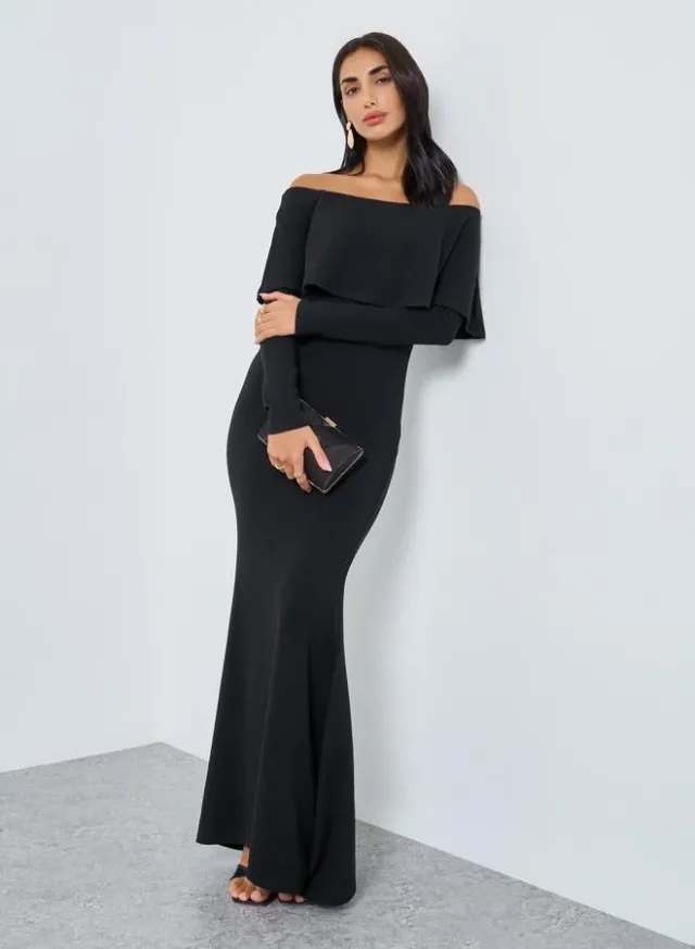 Women Jacquard Off Shoulder Maxi Evening Dress – image 2