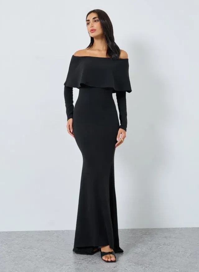 Women Jacquard Off Shoulder Maxi Evening Dress – image 3