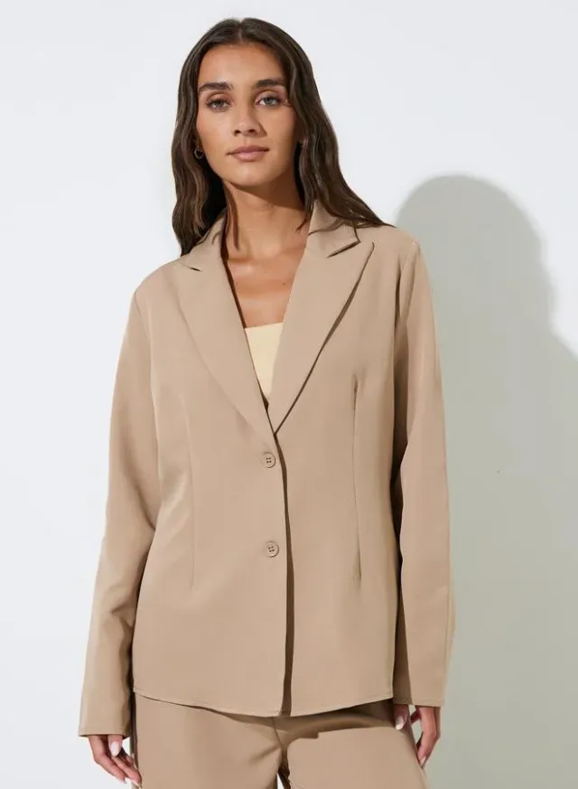 Khaki Solid Blazer and Wide-Leg Trousers Co-ord Set – image 2