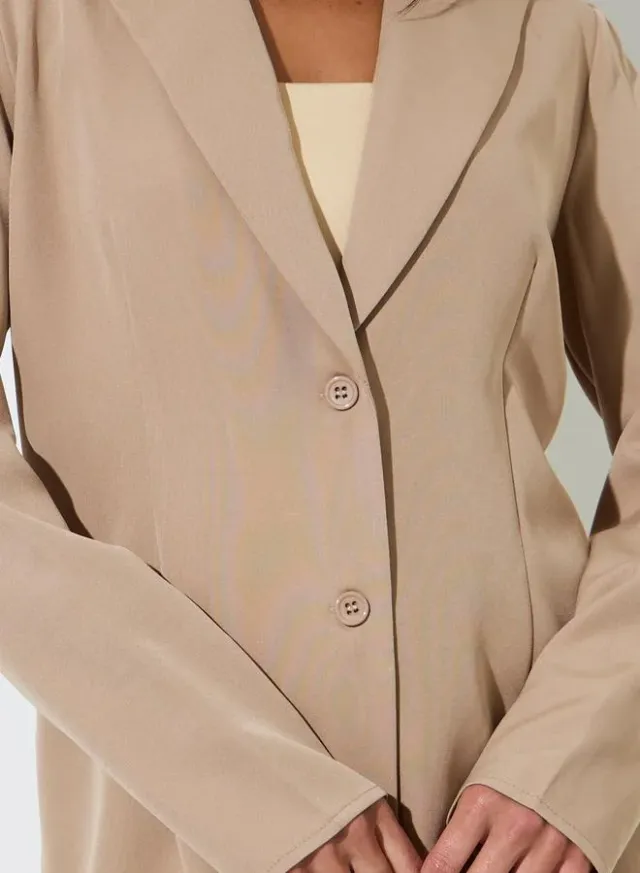 Khaki Solid Blazer and Wide-Leg Trousers Co-ord Set – image 5