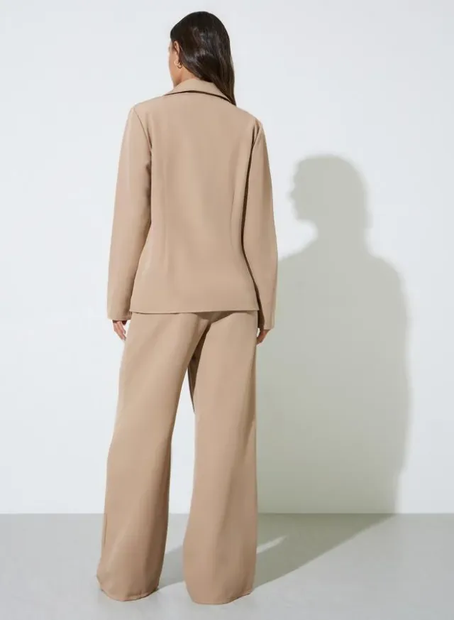 Khaki Solid Blazer and Wide-Leg Trousers Co-ord Set – image 6