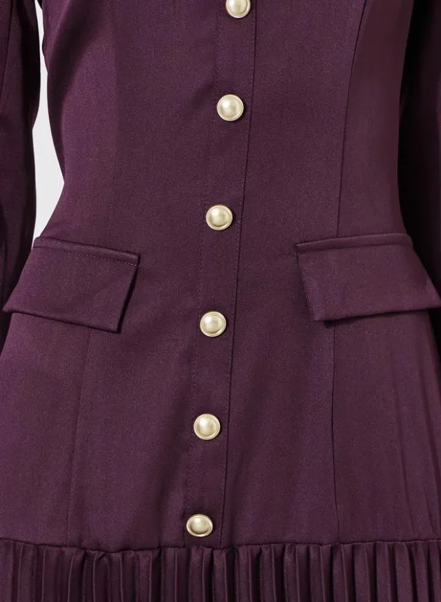 Purple Solid Pleated Button Detail A-Line Maxi Dress – image 4