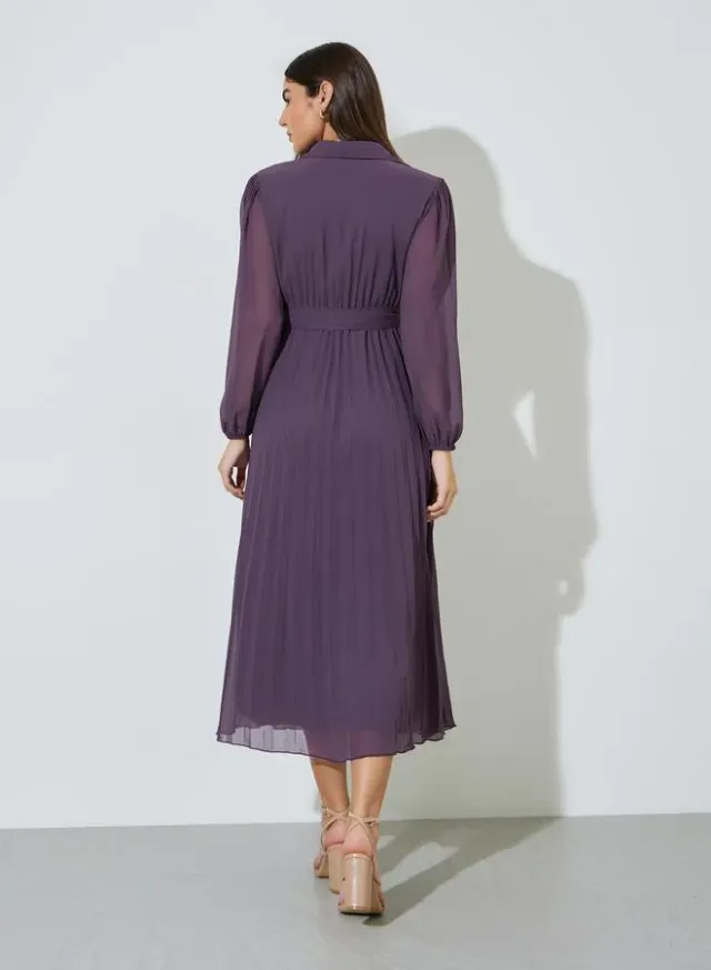Lilac Solid Tie-Up Waist Pleated Wrap Maxi Dress – image 3