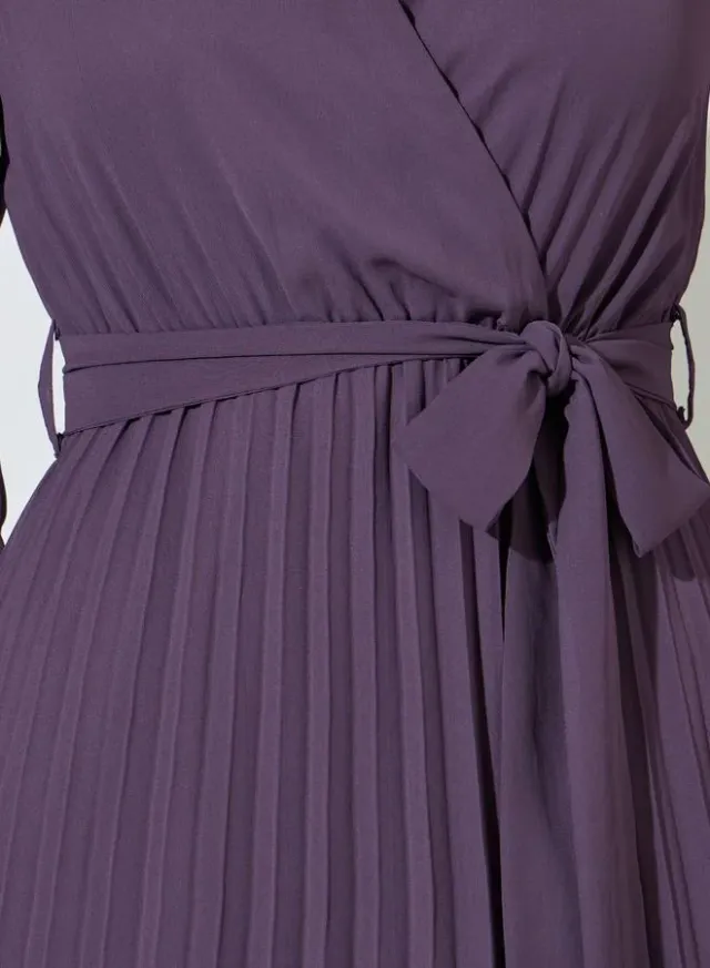 Lilac Solid Tie-Up Waist Pleated Wrap Maxi Dress – image 4