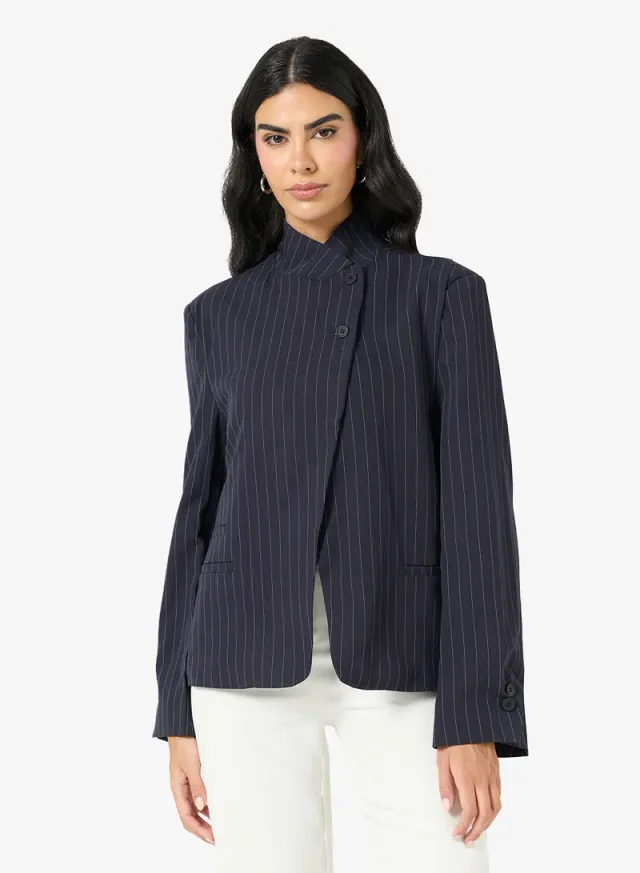 High Collar Stripe Blazer