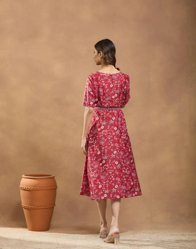 Red Cotton Silk Midi Dress – image 4