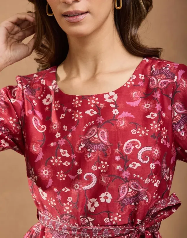 Red Cotton Silk Midi Dress – image 5