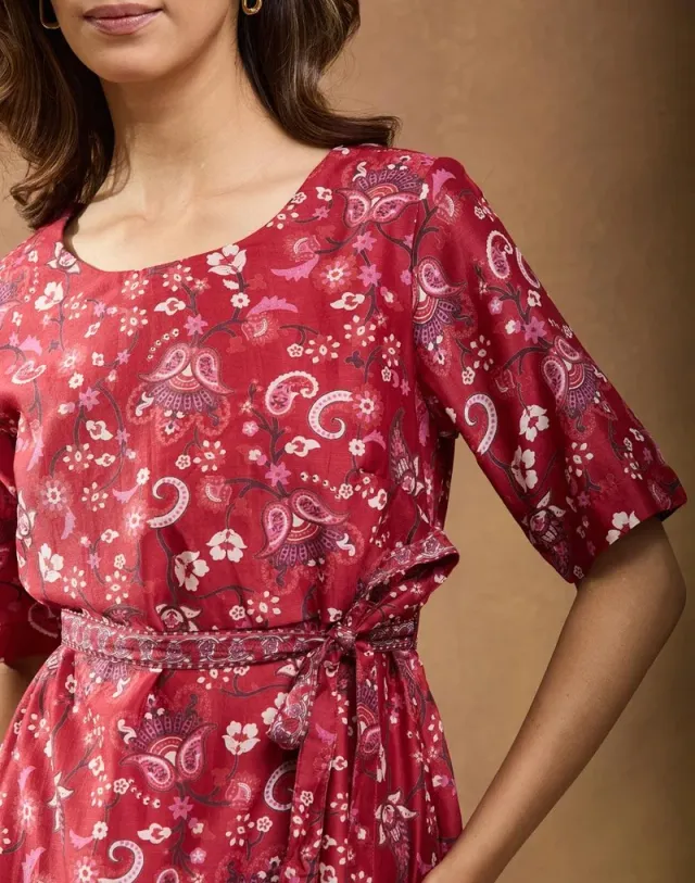 Red Cotton Silk Midi Dress – image 6