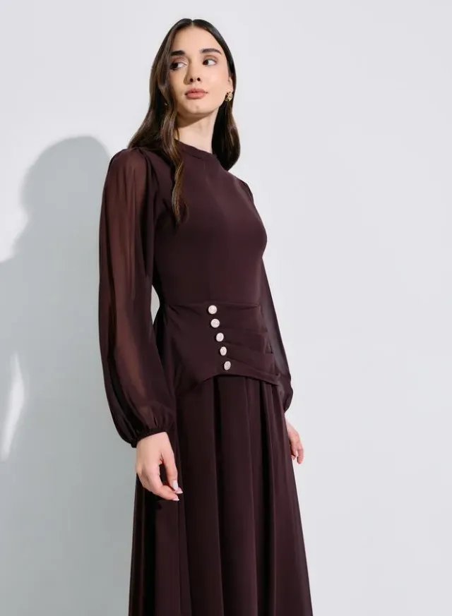 Brown Rhinestone Embellished Chiffon A-Line Maxi Dress – image 2