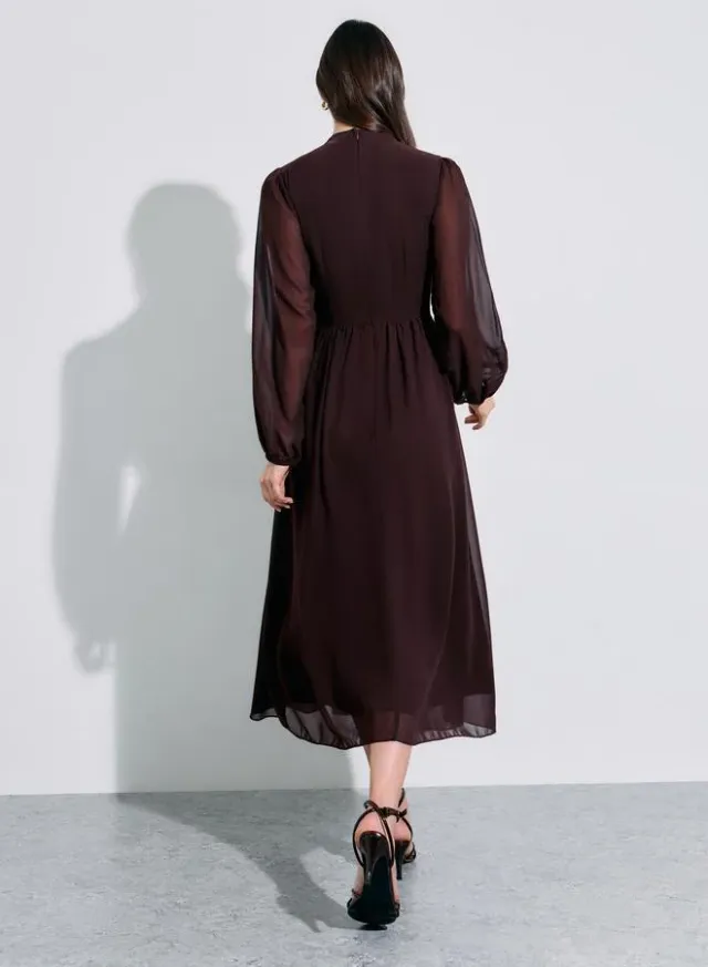 Brown Rhinestone Embellished Chiffon A-Line Maxi Dress – image 3