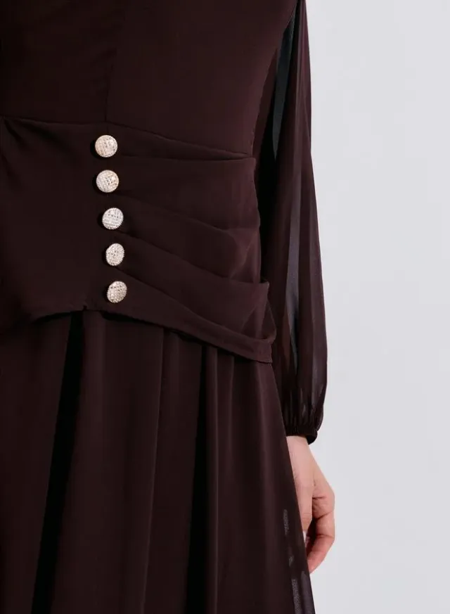 Brown Rhinestone Embellished Chiffon A-Line Maxi Dress – image 4