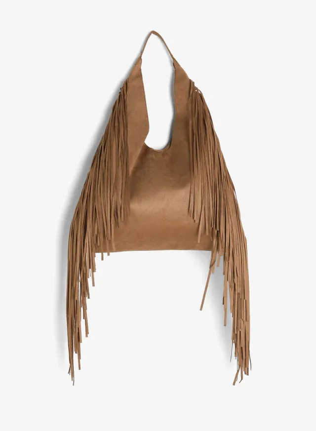 Faux Suede Slouchy Fringe Tote Bag