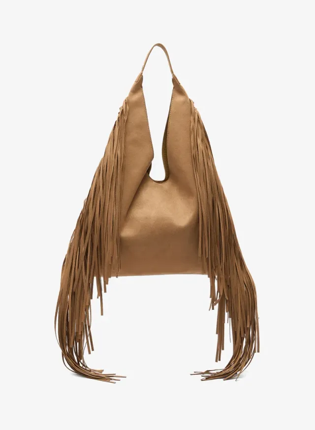 Faux Suede Slouchy Fringe Tote Bag – image 2