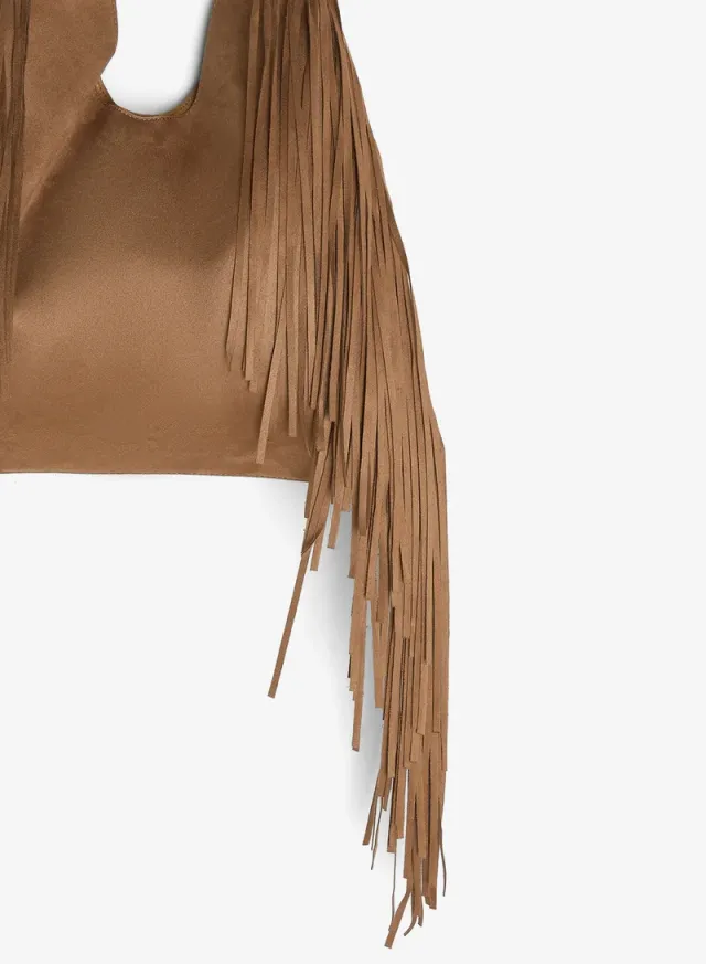 Faux Suede Slouchy Fringe Tote Bag – image 3